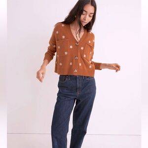Madewell Floral Embroidery Cropped Button Up Wool Blend Women’s Size M Sweater
